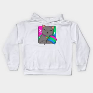 British Shorthair Cat Holding Polysexuality Pride Flag Kids Hoodie